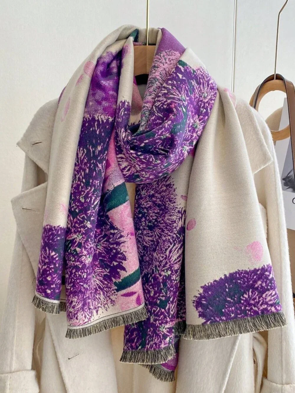 Purple Floral Jacquard Women's Casual Thick Warm Shawl Scarf Rectangular scarf